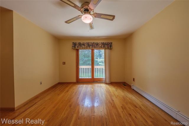 2465 Texter Rd, Leonard, MI 48367 - unfurnished room featuring a baseboard radiator, light wood-type flooring, and ceiling fan