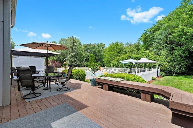 1683 Majon Dr, Highland, MI 48356 - wooden deck featuring outdoor dining space