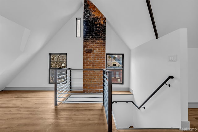 4301 Avery St, Detroit, MI 48208 - stairway with wood finished floors and high vaulted ceiling
