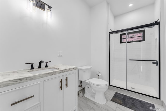 4301 Avery St, Detroit, MI 48208 - full bath featuring a stall shower, marble look tiles, vanity, and recessed lighting