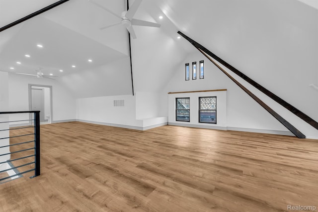 4301 Avery St, Detroit, MI 48208 - additional living space with ceiling fan, wood finished floors, recessed lighting, and high vaulted ceiling