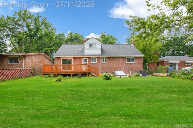 24370 Eureka Ave, Warren, MI 48091 - back of house featuring a deck, brick siding, a chimney, and a shingled roof