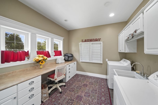 8321 Odowling Dr, Onsted, MI 49265 - home office with washing machine and clothes dryer, recessed lighting, and built in study area