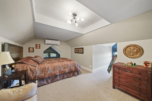 8321 Odowling Dr, Onsted, MI 49265 - bedroom featuring a wall mounted AC, carpet, and lofted ceiling