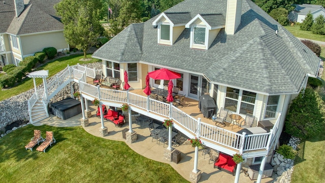 8321 Odowling Dr, Onsted, MI 49265 - rear view of property featuring stairs, a shingled roof, a patio, and a deck