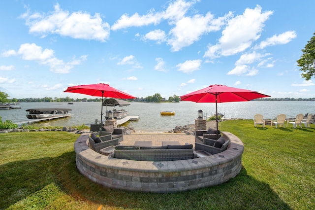 8321 Odowling Dr, Onsted, MI 49265 - view of grassy yard featuring a water view and an outdoor fire pit