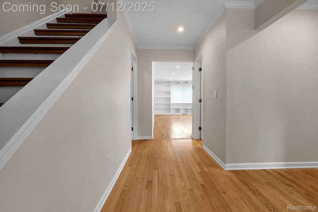 100 Billingsgate Ct, Bloomfield Hills, MI 48301 - hall featuring light wood-type flooring, recessed lighting, and crown molding