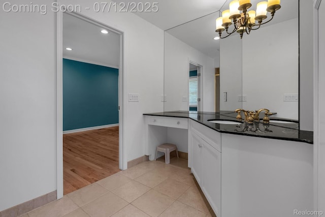 100 Billingsgate Ct, Bloomfield Hills, MI 48301 - full bath featuring a chandelier, vanity, recessed lighting, and tile patterned flooring