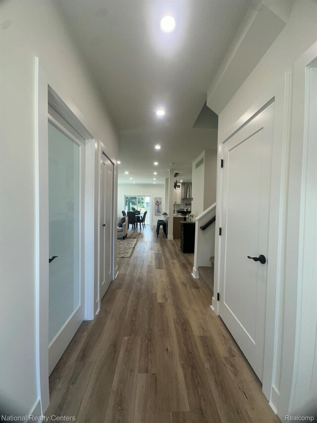 1666 Albany St, Ferndale, MI 48220 - hallway with dark wood finished floors and recessed lighting