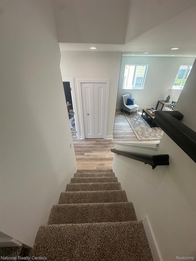1666 Albany St, Ferndale, MI 48220 - staircase with wood finished floors and recessed lighting