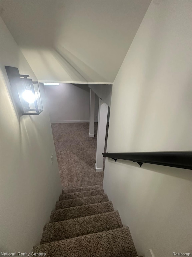 1666 Albany St, Ferndale, MI 48220 - staircase with carpet and vaulted ceiling