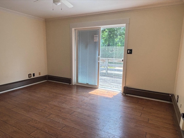 135 S Steer St, Addison, MI 49220 - spare room featuring crown molding, hardwood / wood-style flooring, ceiling fan, and a baseboard heating unit