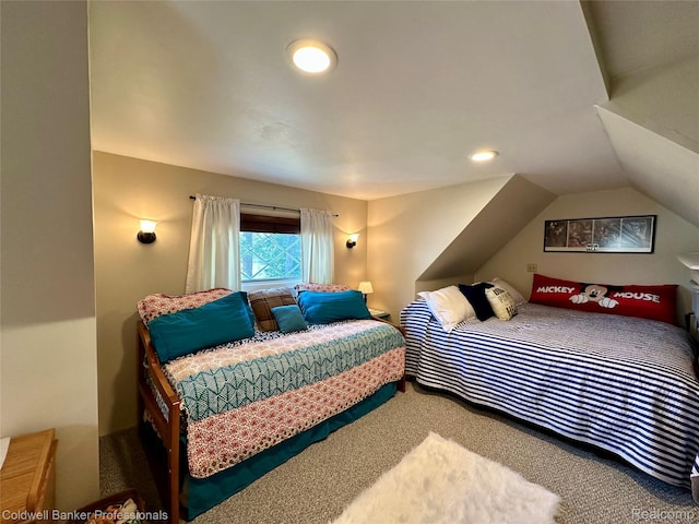 7351 Chain Lake Dr, South Branch, MI 48761 - carpeted bedroom featuring lofted ceiling and recessed lighting