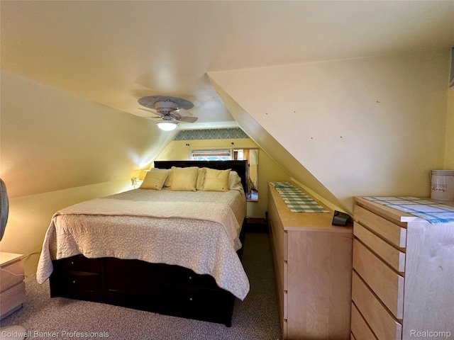 7351 Chain Lake Dr, South Branch, MI 48761 - bedroom featuring lofted ceiling, carpet floors, and ceiling fan