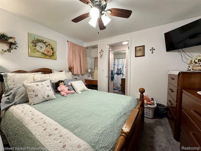7351 Chain Lake Dr, South Branch, MI 48761 - bedroom featuring dark carpet and ceiling fan