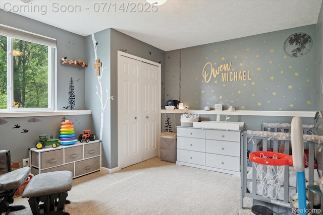 9481 Common Trl, Pinckney, MI 48169 - carpeted bedroom featuring a closet and wallpapered walls