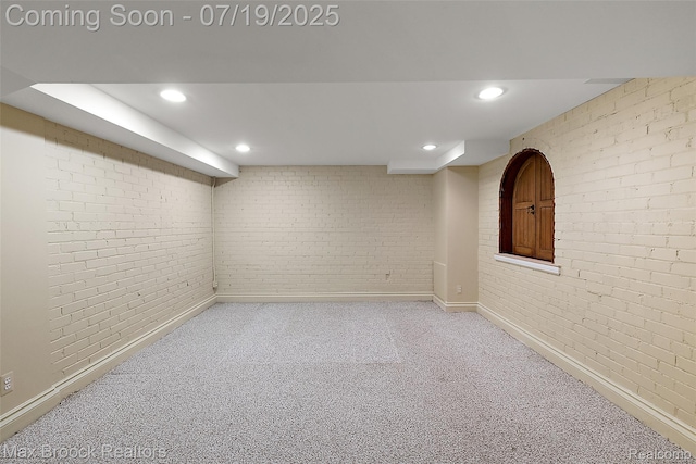 748 Waddington St, Bloomfield Hills, MI 48301 - finished basement featuring carpet, brick wall, and recessed lighting