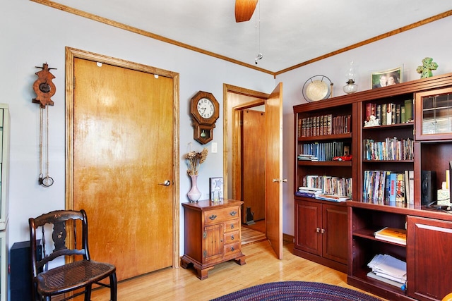 916 Hillcrest Dr, Adrian, MI 49221 - sitting room with light wood-style flooring, a ceiling fan, and crown molding