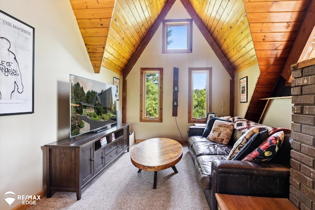 3078 Green Corners Rd, Lapeer, MI 48446 - carpeted living room featuring wooden ceiling and lofted ceiling