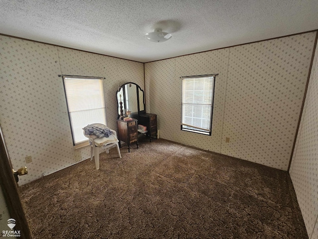 2789 Grass Lake Ave, Clare, MI 48632 - unfurnished room with a textured ceiling, healthy amount of natural light, carpet floors, and ornamental molding