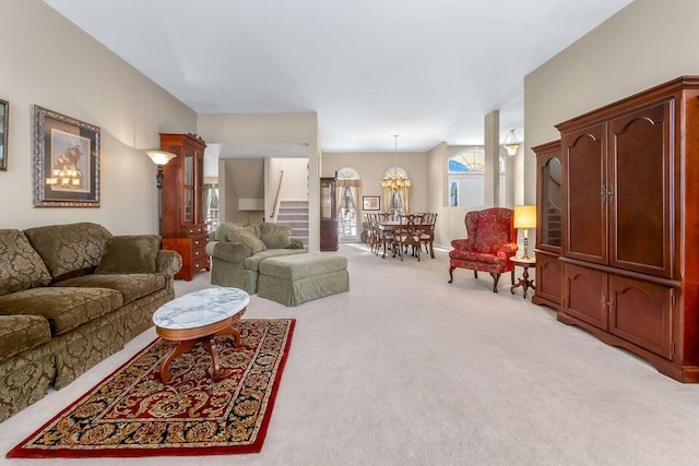 310 Sycamore St, Litchfield, MI 49252 - living room with light carpet and stairs