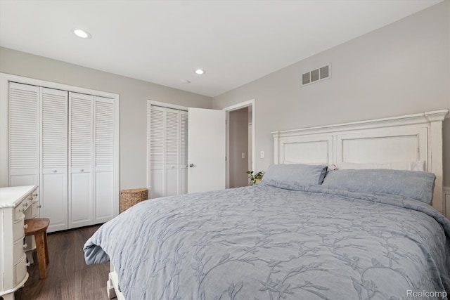 455 Baldwin Ave Unit 203, Rochester, MI 48307 - bedroom featuring two closets, dark wood-style flooring, and recessed lighting