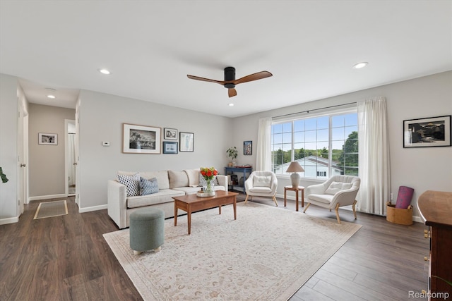 455 Baldwin Ave Unit 203, Rochester, MI 48307 - living area with dark wood-type flooring, a ceiling fan, and recessed lighting