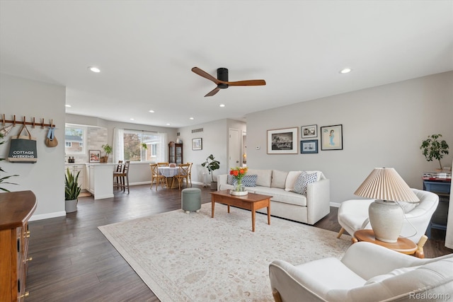 455 Baldwin Ave Unit 203, Rochester, MI 48307 - living room with ceiling fan, recessed lighting, and dark wood finished floors