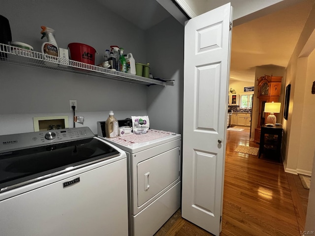 3118 Birch Run, Adrian, MI 49221 - laundry room featuring washer and clothes dryer and dark wood-style flooring