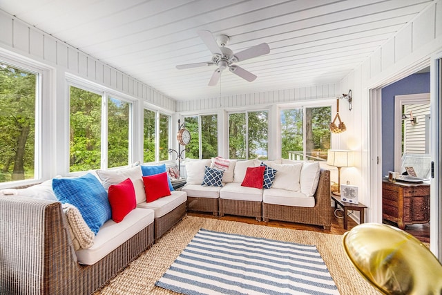 14300 Ridgemont St, Gregory, MI 48137 - sunroom featuring an outdoor living space and a ceiling fan