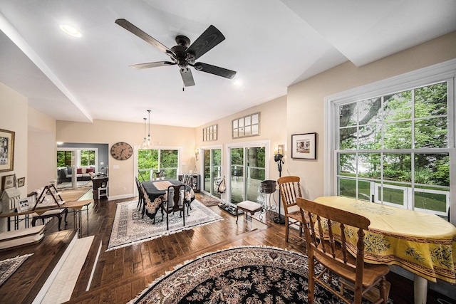 14300 Ridgemont St, Gregory, MI 48137 - dining space featuring ceiling fan, lofted ceiling, hardwood / wood-style floors, and recessed lighting