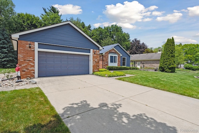 1726 Black Maple Dr, Rochester Hills, MI 48309 - single story home with brick siding, a garage, a front yard, and concrete driveway