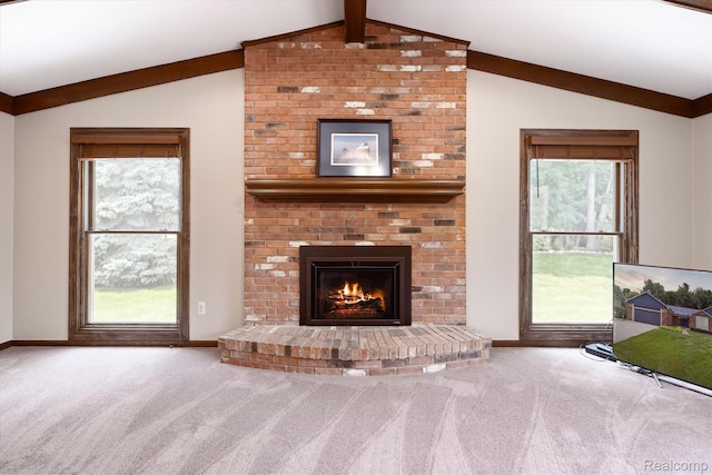 1726 Black Maple Dr, Rochester Hills, MI 48309 - carpeted living area with a brick fireplace and baseboards