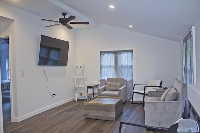 93402 Lee Dr Unit 1, Dowagiac, MI 49047 - living room with lofted ceiling, dark wood-type flooring, ceiling fan, and recessed lighting