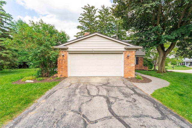 4770 Hedgewood Dr, Bloomfield Hills, MI 48301 - ranch-style home with brick siding, asphalt driveway, a front yard, and a chimney