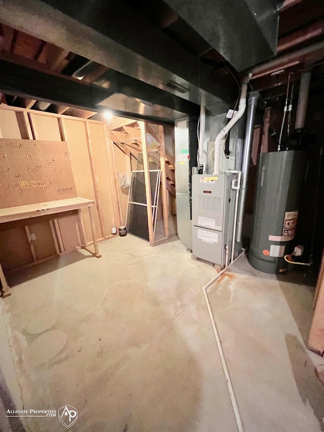 9330 Pinecrest Ct, Davison, MI 48423 - unfinished basement with gas water heater and heating unit