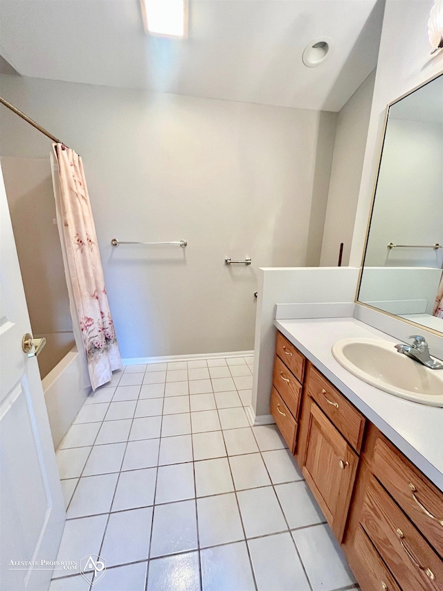 9330 Pinecrest Ct, Davison, MI 48423 - bathroom featuring vanity, shower / bath combination with curtain, and tile patterned floors