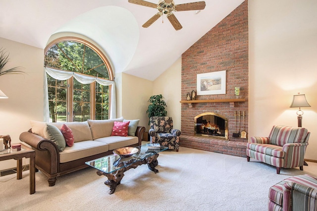 1410 Rothbury Dr NE, Grand Rapids, MI 49505 - carpeted living room featuring healthy amount of natural light, vaulted ceiling, ceiling fan, and a fireplace