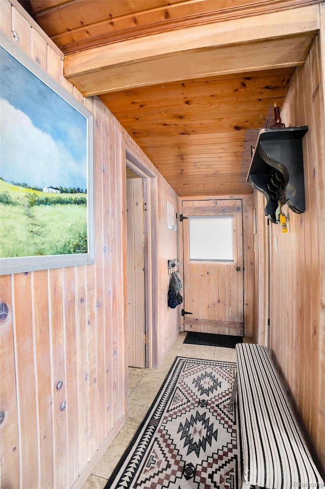 636 Swains Lake Dr, Concord, MI 49237 - hallway with wood walls and wooden ceiling