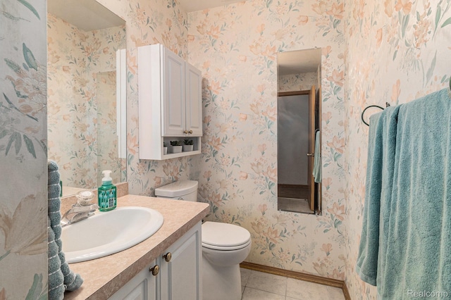 6512 White Lake Rd, Clarkston, MI 48346 - half bathroom with tile patterned flooring, vanity, and wallpapered walls