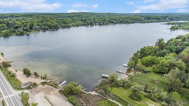 6512 White Lake Rd, Clarkston, MI 48346 - aerial view of property and surrounding area featuring a heavily wooded area and a nearby body of water