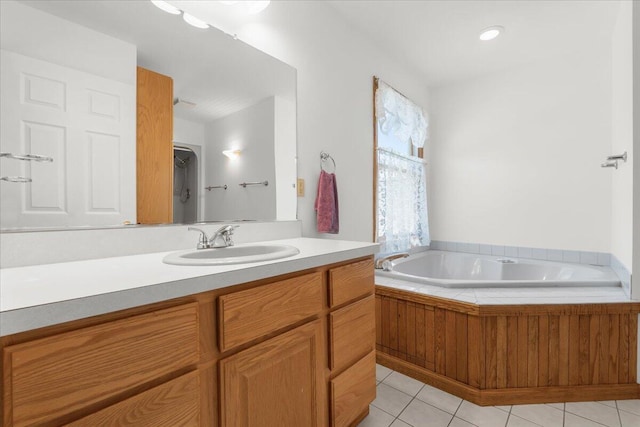 7350 N Territorial Rd, Dexter, MI 48130 - full bath featuring a bath, vanity, and tile patterned floors