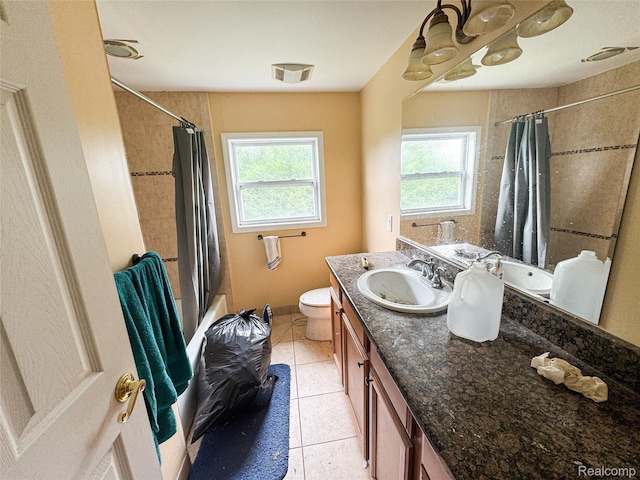 7950 Pinckney Rd, Pinckney, MI 48169 - bathroom featuring healthy amount of natural light, vanity, shower / bath combination with curtain, and tile patterned flooring