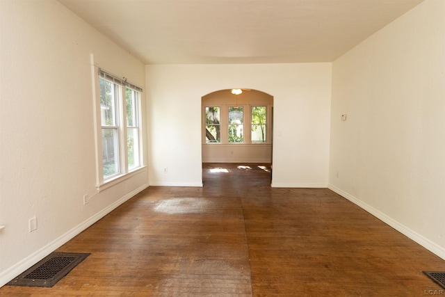 422 S Winter St, Adrian, MI 49221 - unfurnished room featuring arched walkways, healthy amount of natural light, and wood finished floors