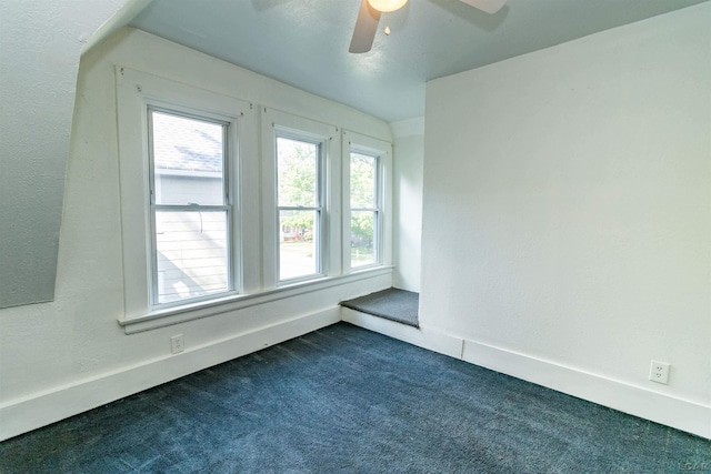422 S Winter St, Adrian, MI 49221 - spare room with dark colored carpet, healthy amount of natural light, and a ceiling fan