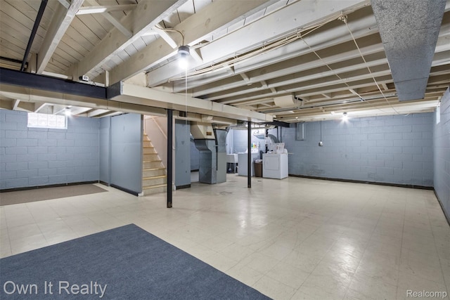 22951 Audette, Dearborn, MI 48124 - below grade area featuring washer / clothes dryer, stairway, and tile patterned floors