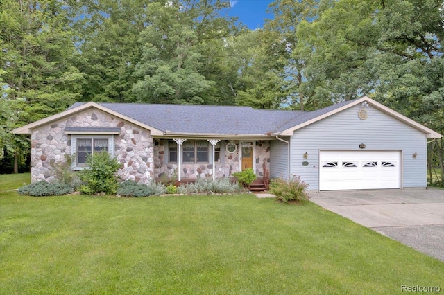 1829 Farnsworth Rd, Lapeer, MI 48446 - single story home featuring stone siding, driveway, a garage, and a front lawn