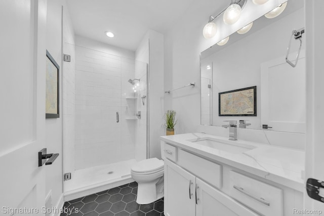 2037 11th St Unit 3, Detroit, MI 48216 - bathroom featuring vanity, a shower stall, tile patterned floors, and recessed lighting