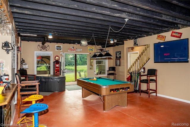 2223 Hidden Valley Rd, Howell, MI 48843 - playroom with pool table and concrete flooring