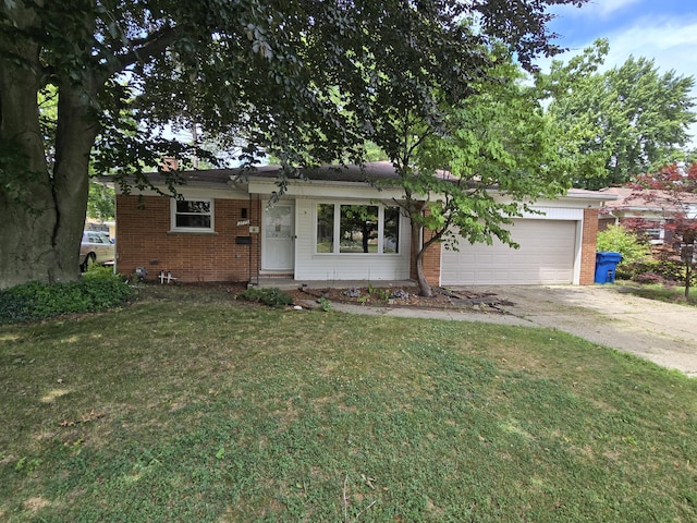 27751 Palomino Ave, Warren, MI 48093 - ranch-style home featuring brick siding, a garage, driveway, and a front lawn